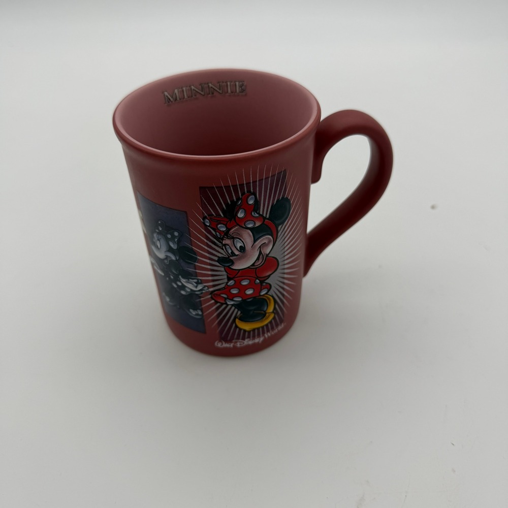 Disney Parks Minnie Mouse Red Matte Ceramic Coffee Mug Embossed Interior 4.5in